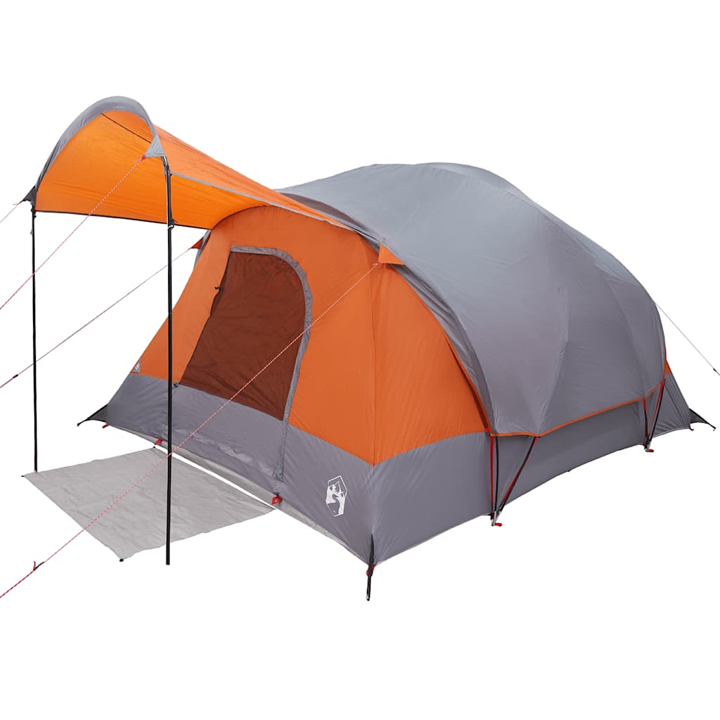 Detail van de vidaXL tunneltent met grijs en oranje kleur, inclusief luifeloptie voor schaduw.