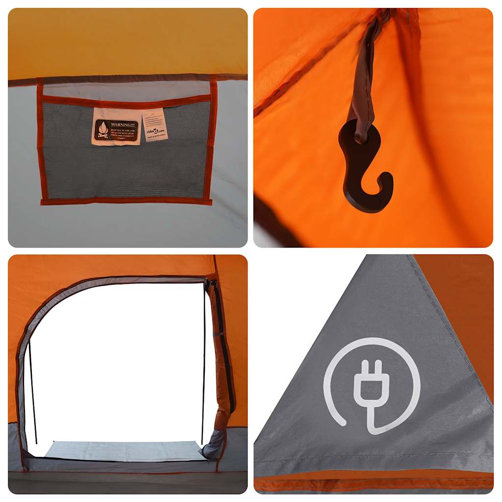 Detail van de oranje binnenkant met haak en ventilatierooster van de vidaXL tunneltent.