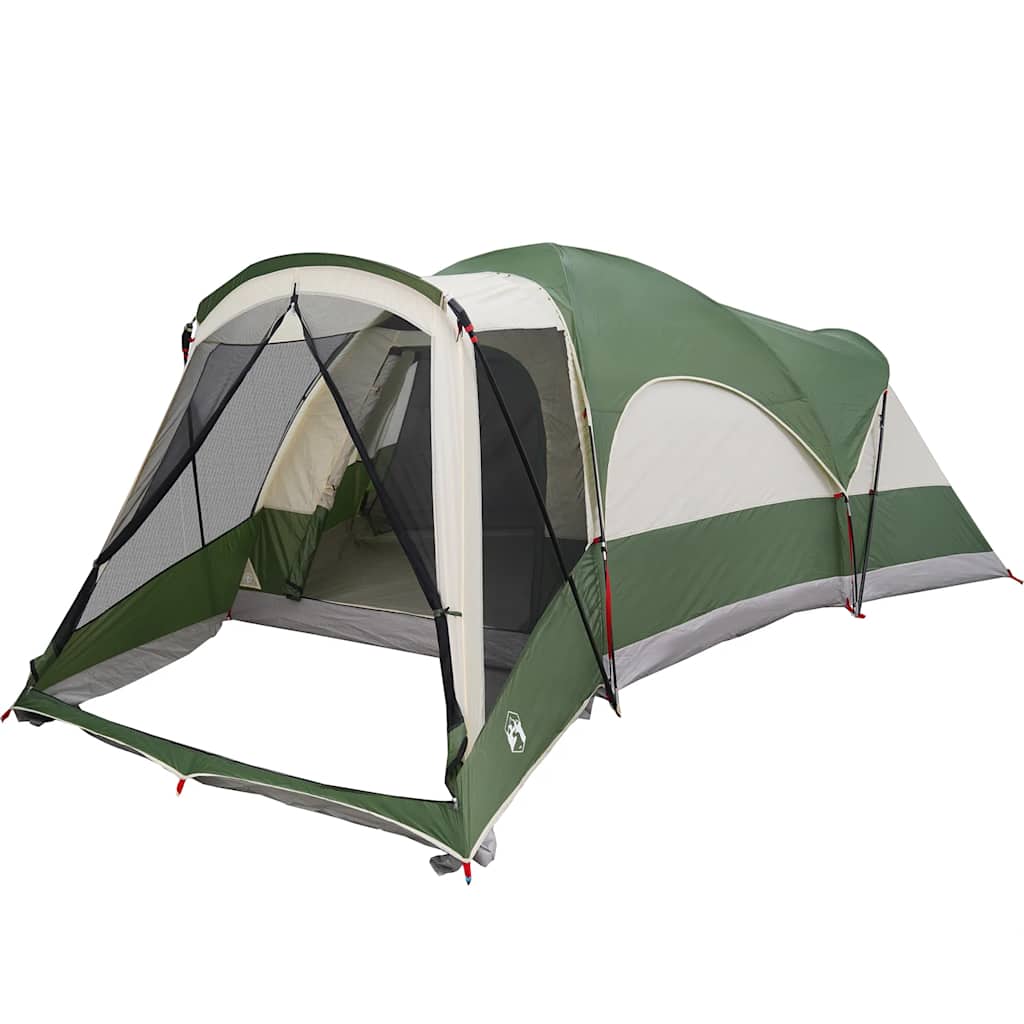 Detail van de vidaXL tunneltent met groene kleur en open ingang voor ventilatie.