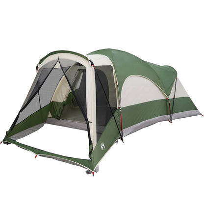 Detail van de vidaXL tunneltent met groene kleur en open ingang voor ventilatie.