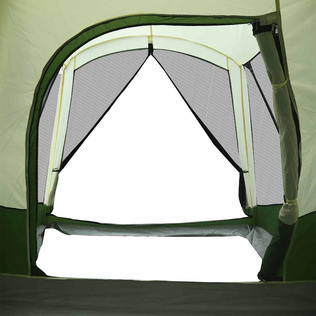 Detail van de groene vidaXL tunneltent met gaasventilatie aan de ingang.