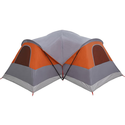 Detail van de vidaXL tunneltent met grijze en oranje kleuren, zijaanzicht met ventilatieopeningen.