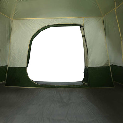 Detail van de groene vidaXL gezinstent met grote, open raam voor ventilatie.