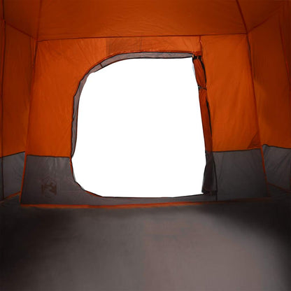 Detail van de oranje binnenzijde van de vidaXL 6-persoons tent met groot raam.