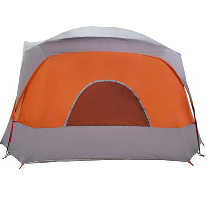 Zijaanzicht van de vidaXL 6-persoons tent met grijze en oranje kleuren.
