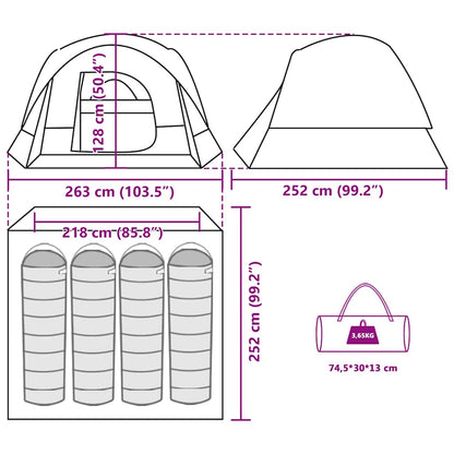 Detail van de vidaXL tent met afmetingen en indeling voor vier personen.