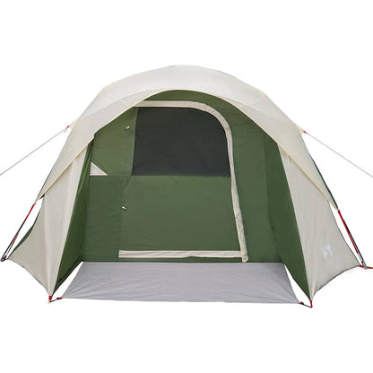 Detail van de groene vidaXL tent met een open ingang en ventilatierooster.