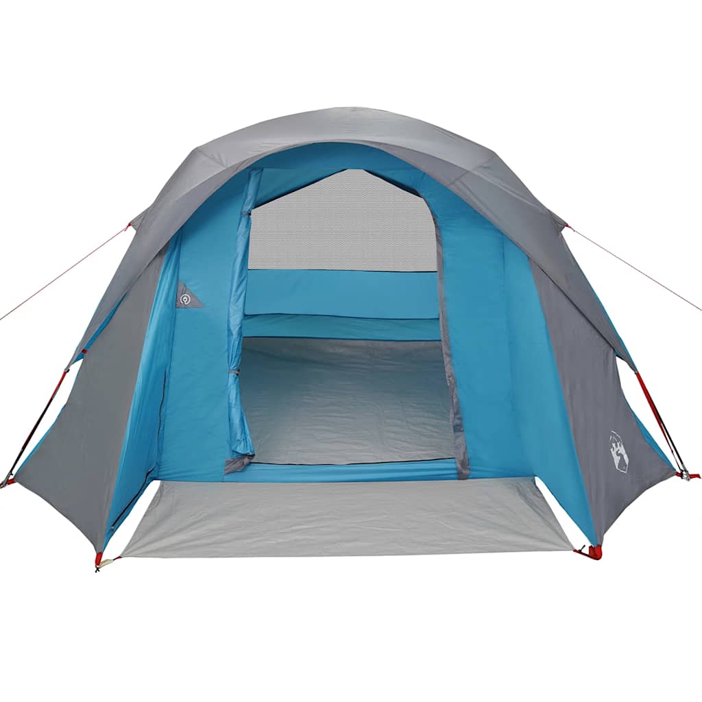 Detail van de vidaXL 4-persoons tent in blauw met gaaswanden voor ventilatie.