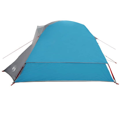 Zijaanzicht van de vidaXL 4-persoons tent in blauw met grijze accenten.