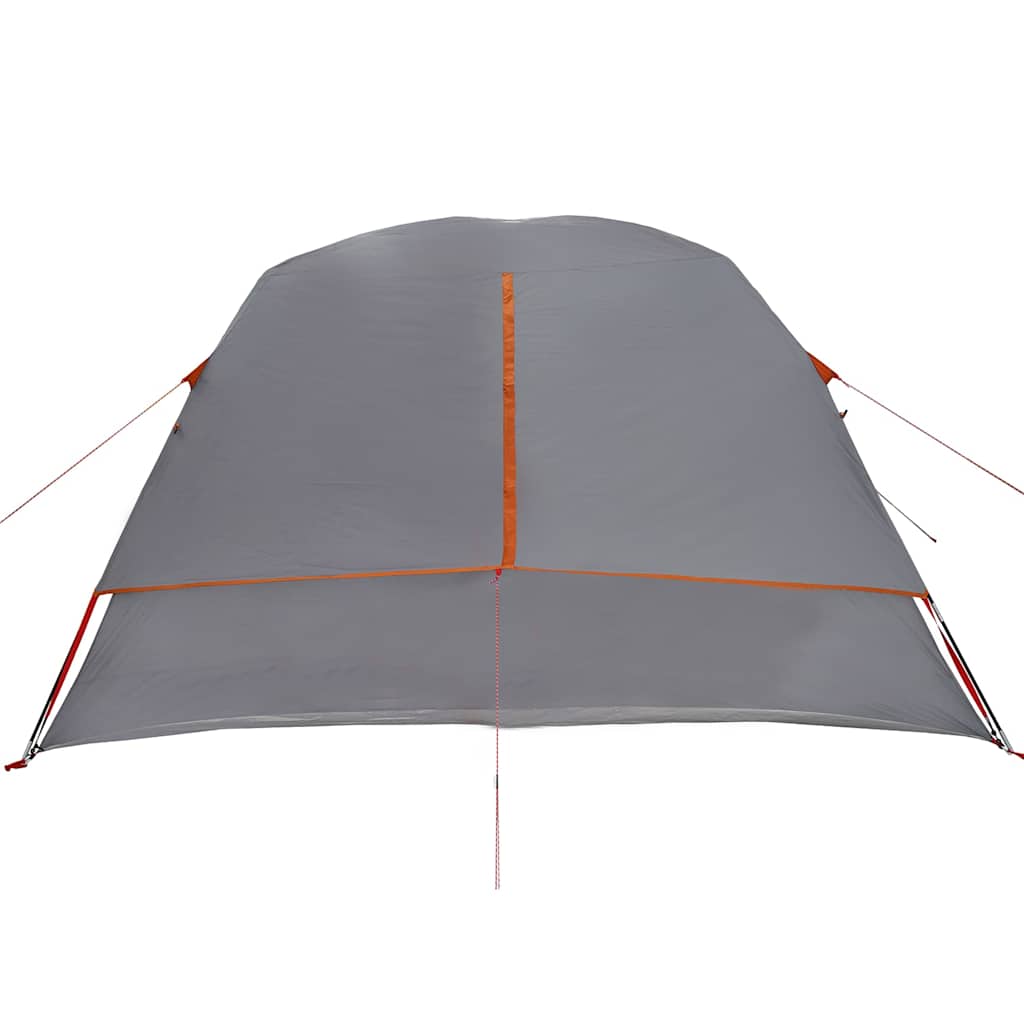 Detail van de grijze tent van vidaXL met oranje accenten, zijaanzicht.