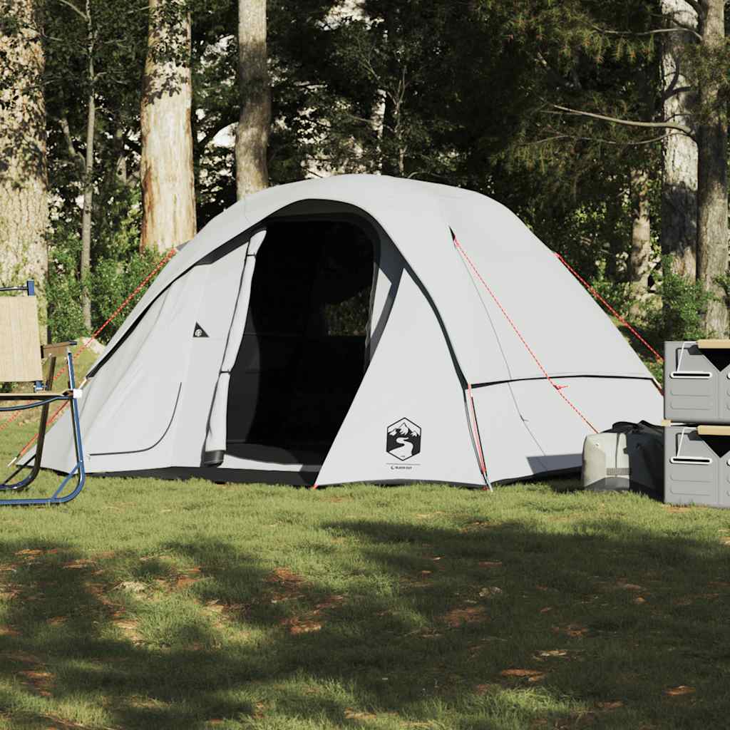 Zijaanzicht van de vidaXL 4-persoons kampeertentcabine in een groene omgeving.