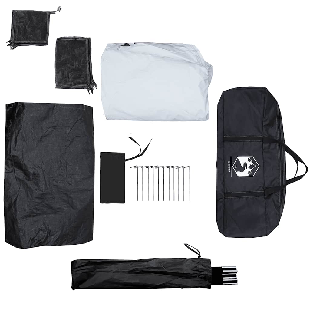Detail van de accessoires voor de vidaXL 4-persoons kampeertentcabine, inclusief haringen en opbergtas.