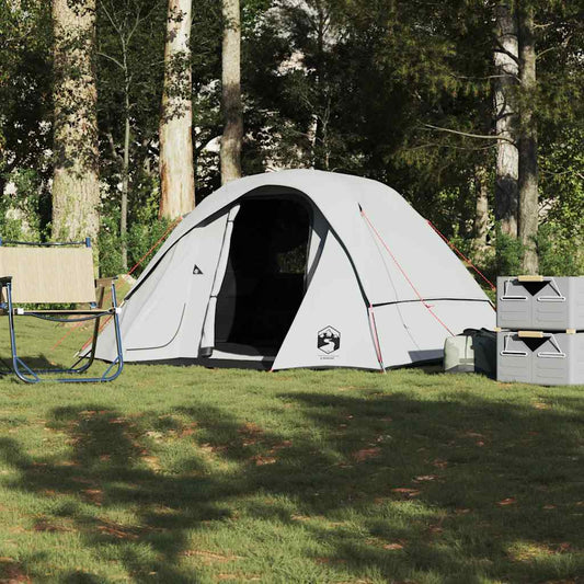 vidaXL 4-persoons kampeertentcabine in grijs, waterdicht met moderne uitstraling in een groene omgeving.