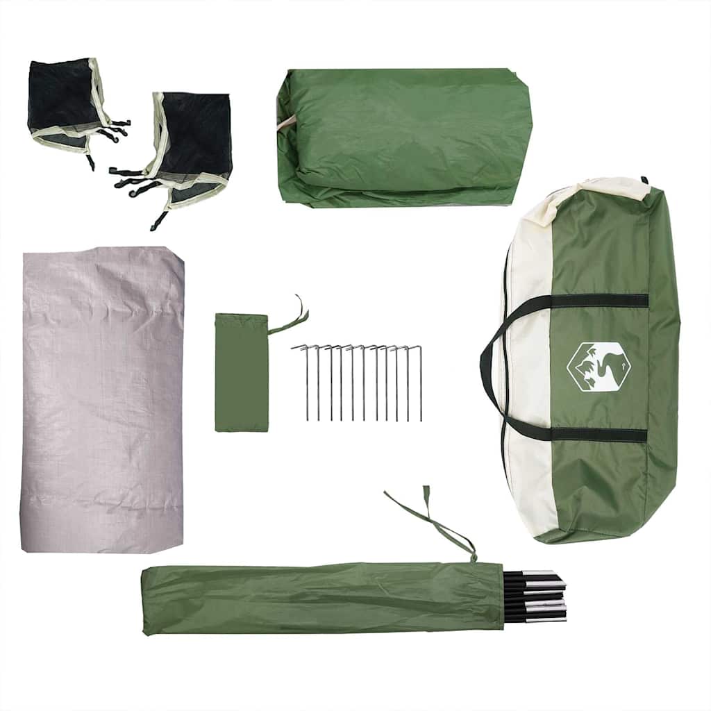 Detail van de accessoires van de vidaXL 6-persoons tent, inclusief stokken en haringen.