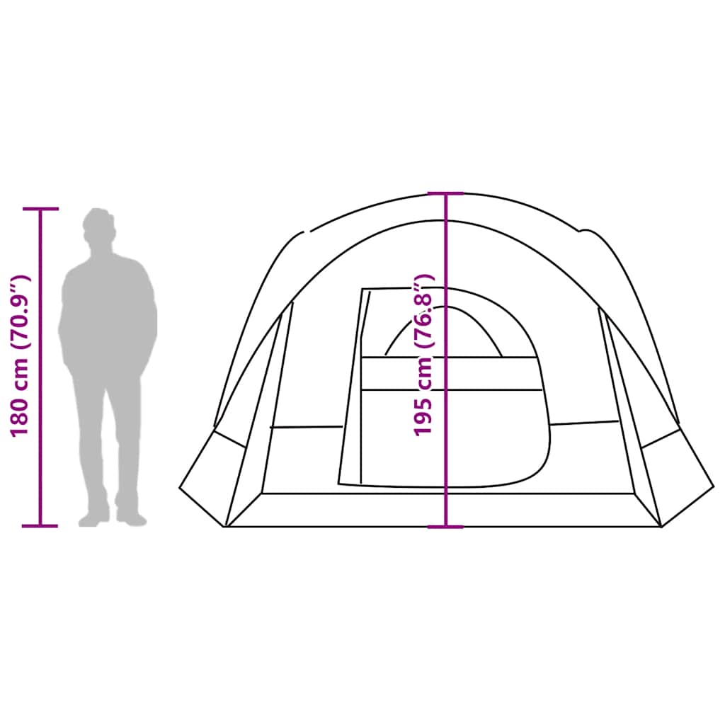 Zijaanzicht van de vidaXL 6-persoons tent met afmetingen en toegangspunt.