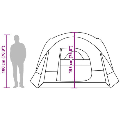 Zijaanzicht van de vidaXL 6-persoons tent met afmetingen en toegangspunt.