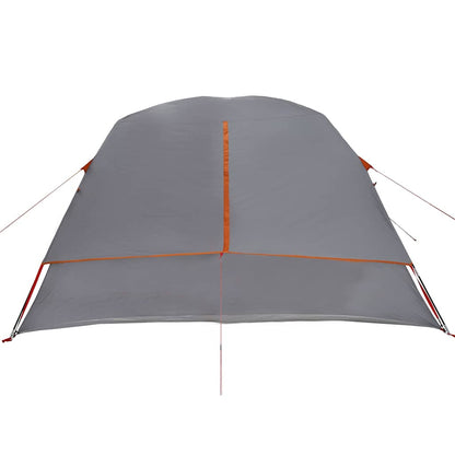Zijaanzicht van de vidaXL 6-persoons tent in grijs met oranje details.
