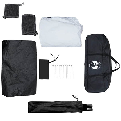 Detail van de accessoires en tentonderdelen van de vidaXL 6-persoons gezinstentcabine.