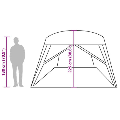 Detail van de vidaXL gezinstent met afmetingen en zijaanzicht van de tent.