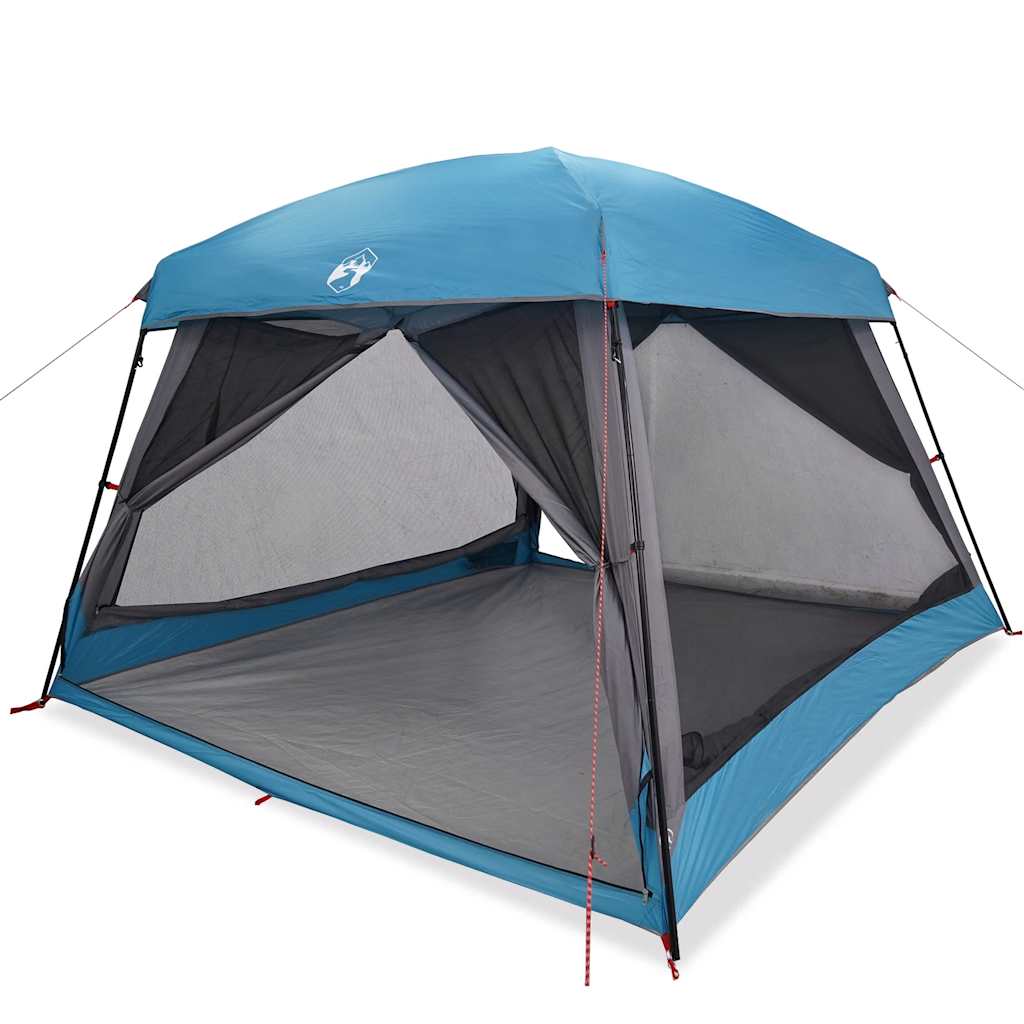 Detail van de vidaXL 6-persoons tent in blauw met open zijwanden en lichtgewicht ontwerp.