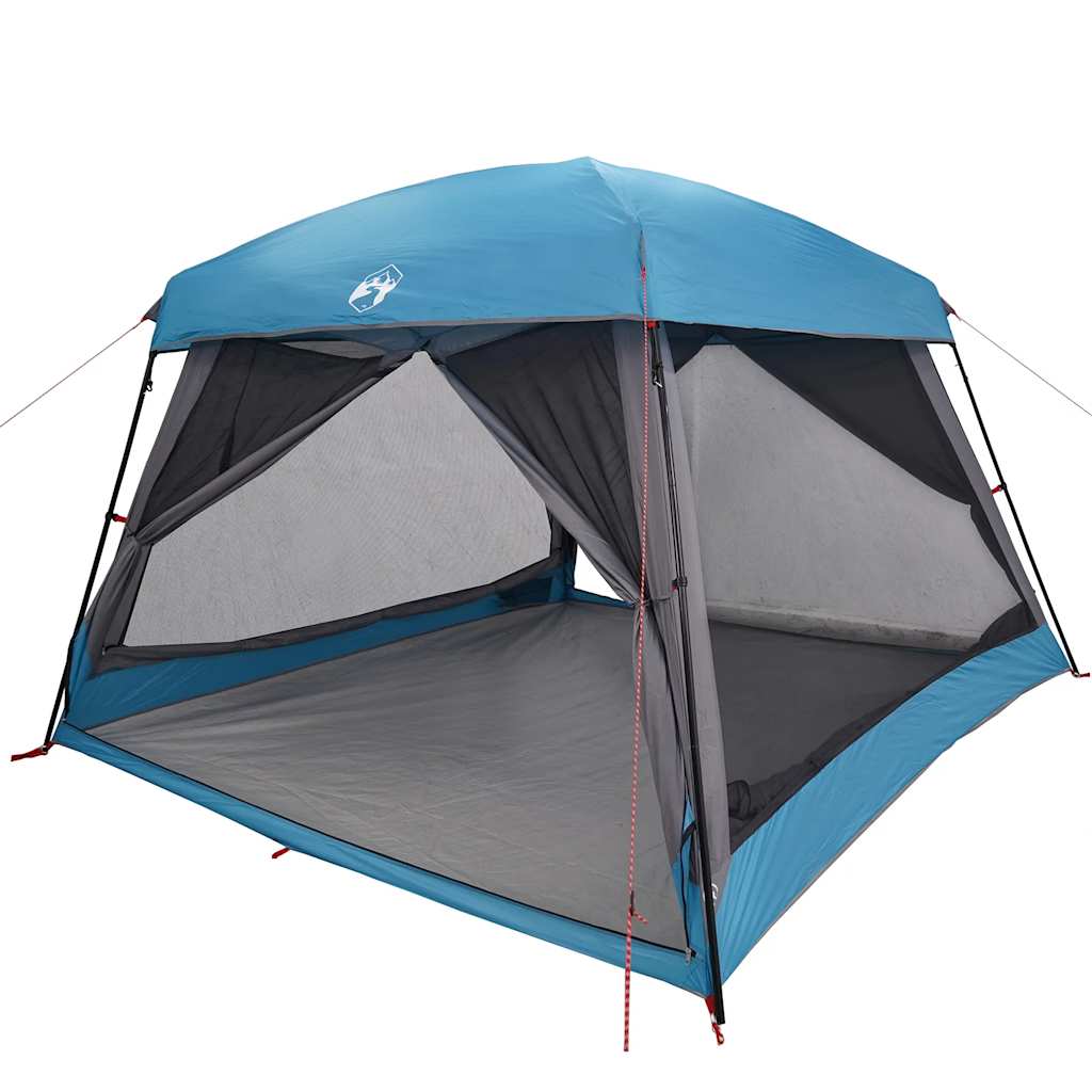 Detail van de vidaXL 6-persoons tent in blauw met openingen voor ventilatie.