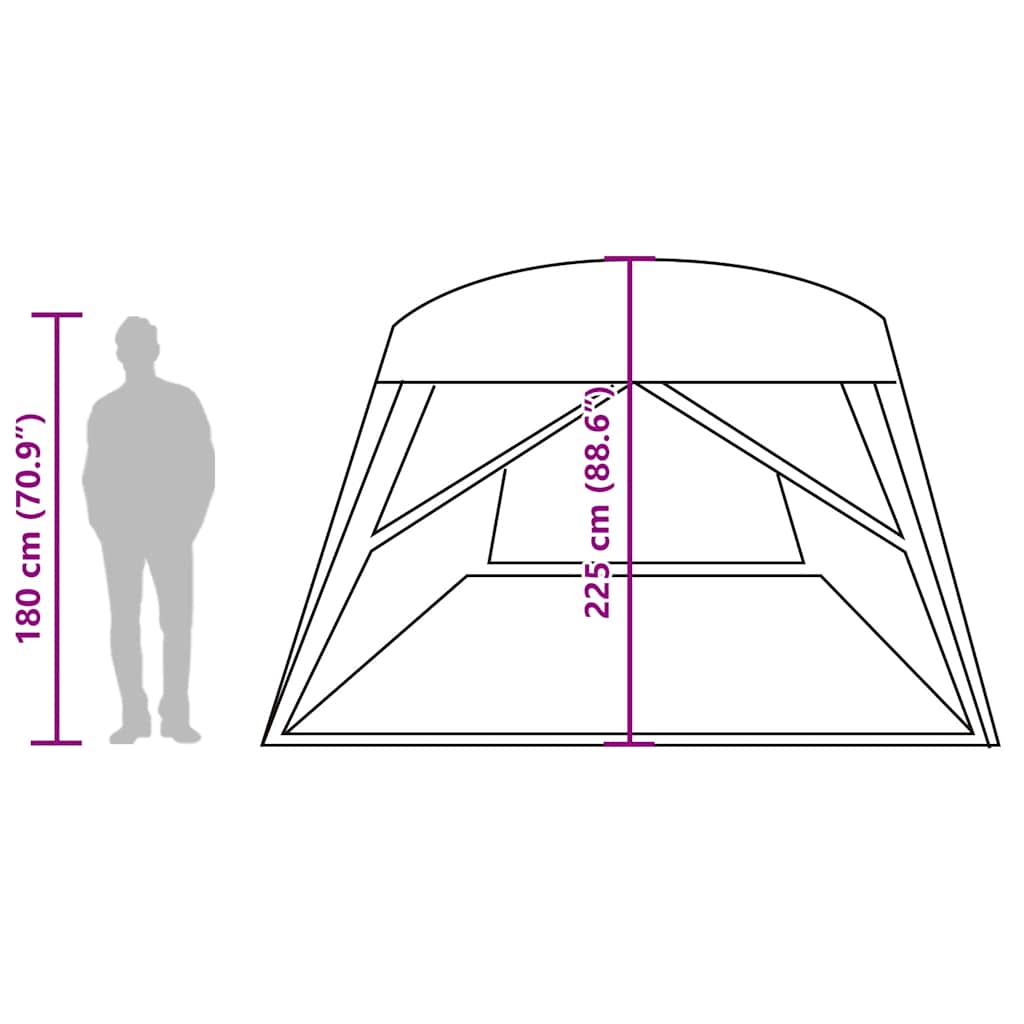 Detail van de vidaXL 6-persoons tent met afmetingen en hoogteindicatie voor gebruiksgemak.