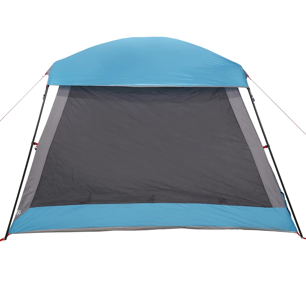 Detail van de blauwe vidaXL gezinstent met waterdichte voorzijde en ventilatierooster.