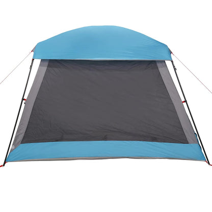 Detail van de blauwe vidaXL gezinstent met waterdichte voorzijde en ventilatierooster.