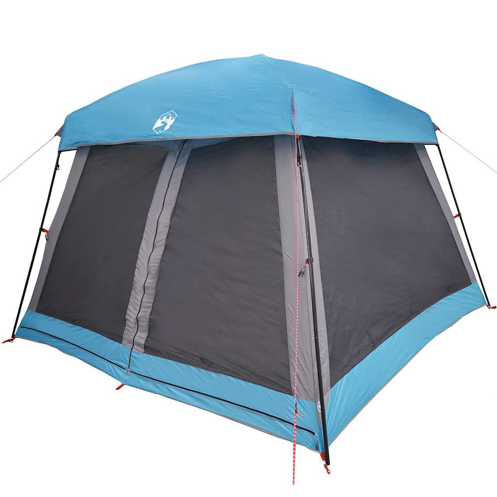 Detail van de vidaXL 6-persoons tent in blauw, met een waterdichte en windbestendige constructie.