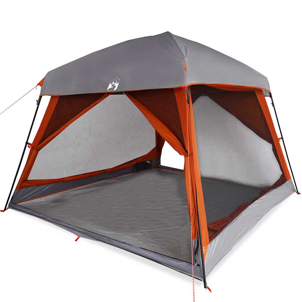 Detail van de vidaXL gezinstent met grijs en oranje kleur, open zijwanden voor ventilatie.