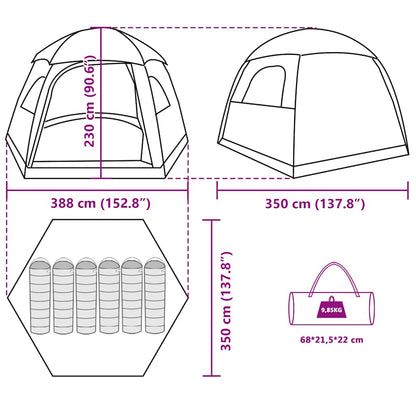 Detail van de vidaXL Familietent Iglo met afmetingen en indeling voor zes personen.