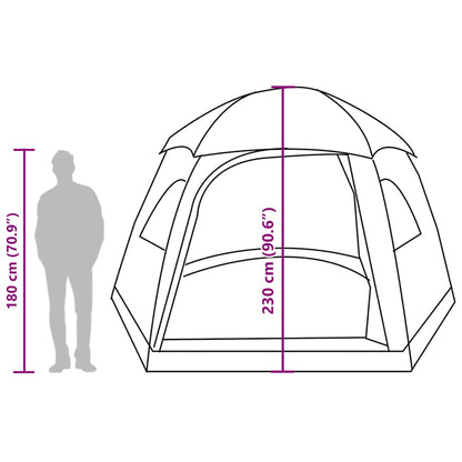 Zijaanzicht van de vidaXL Iglo 6-persoons tent met afmetingen en hoogte-informatie.