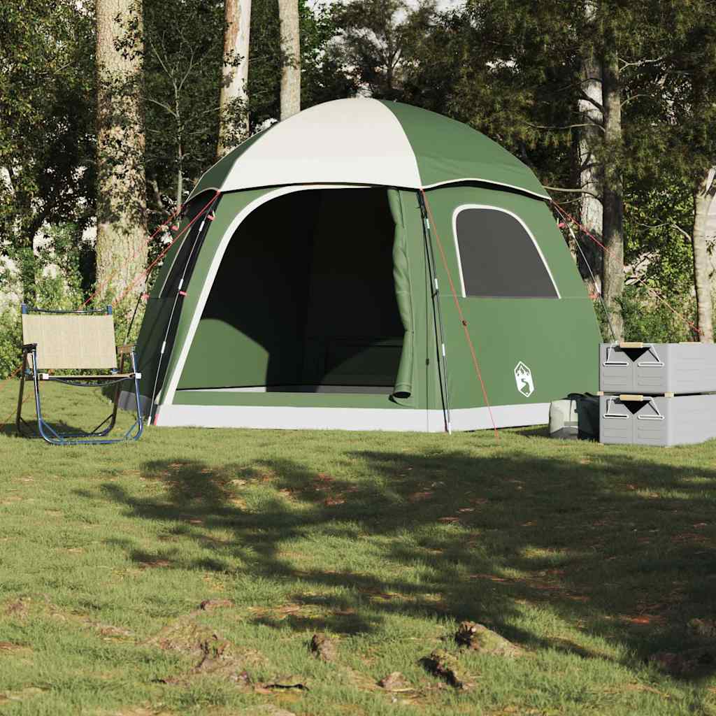 VidaXL Iglo familietent voor 6 personen in groen, met open ingang en tentstokken.