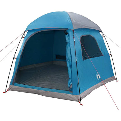 Detail van de vidaXL iglo familietent in blauw, met open ingang en zijvenster.