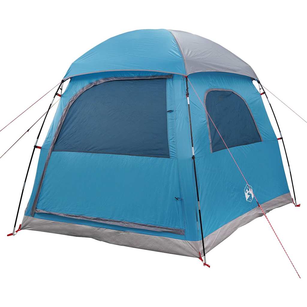 Detail van de blauwe vidaXL iglo familietent met grote ramen en waterdichte bekleding.