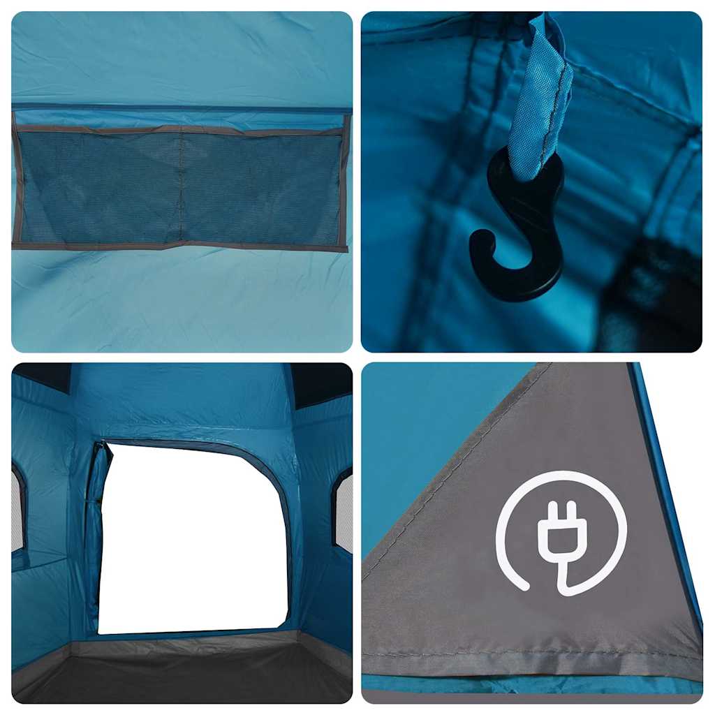 Detail van de vidaXL iglo tent met E-port en ventilatierooster in blauw.