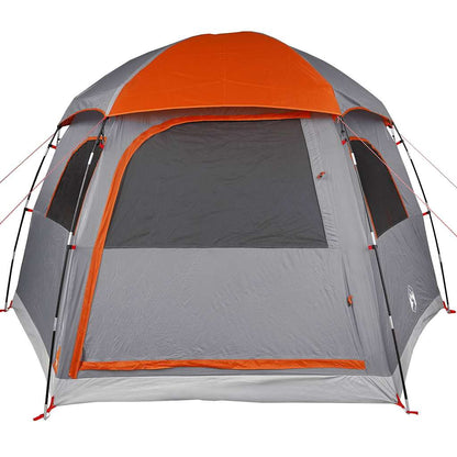 Detail van de grijze vidaXL iglo tent met oranje accenten en grote ingang.