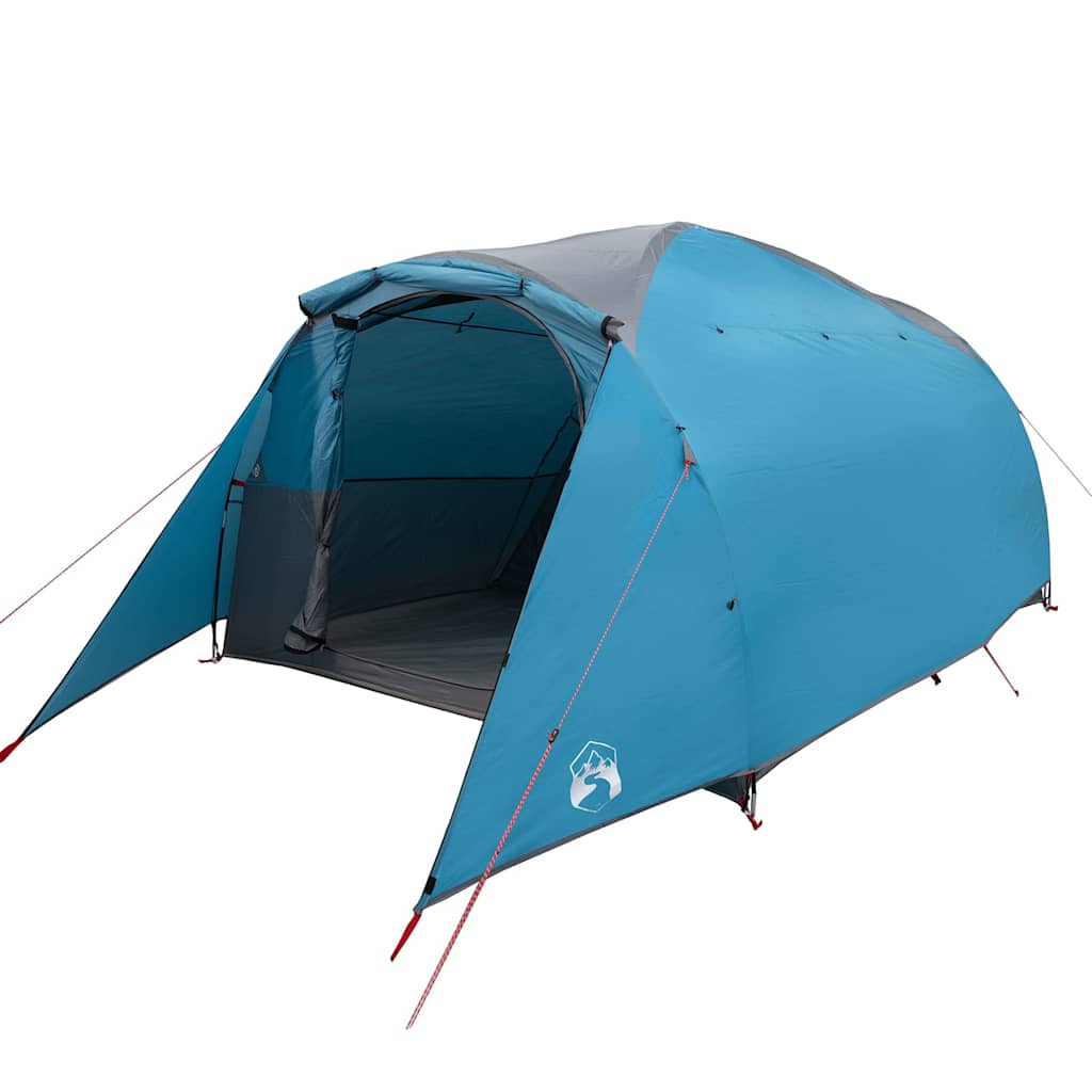 Detail van de blauwe vidaXL tunneltent met ingang en waterdichte stof.