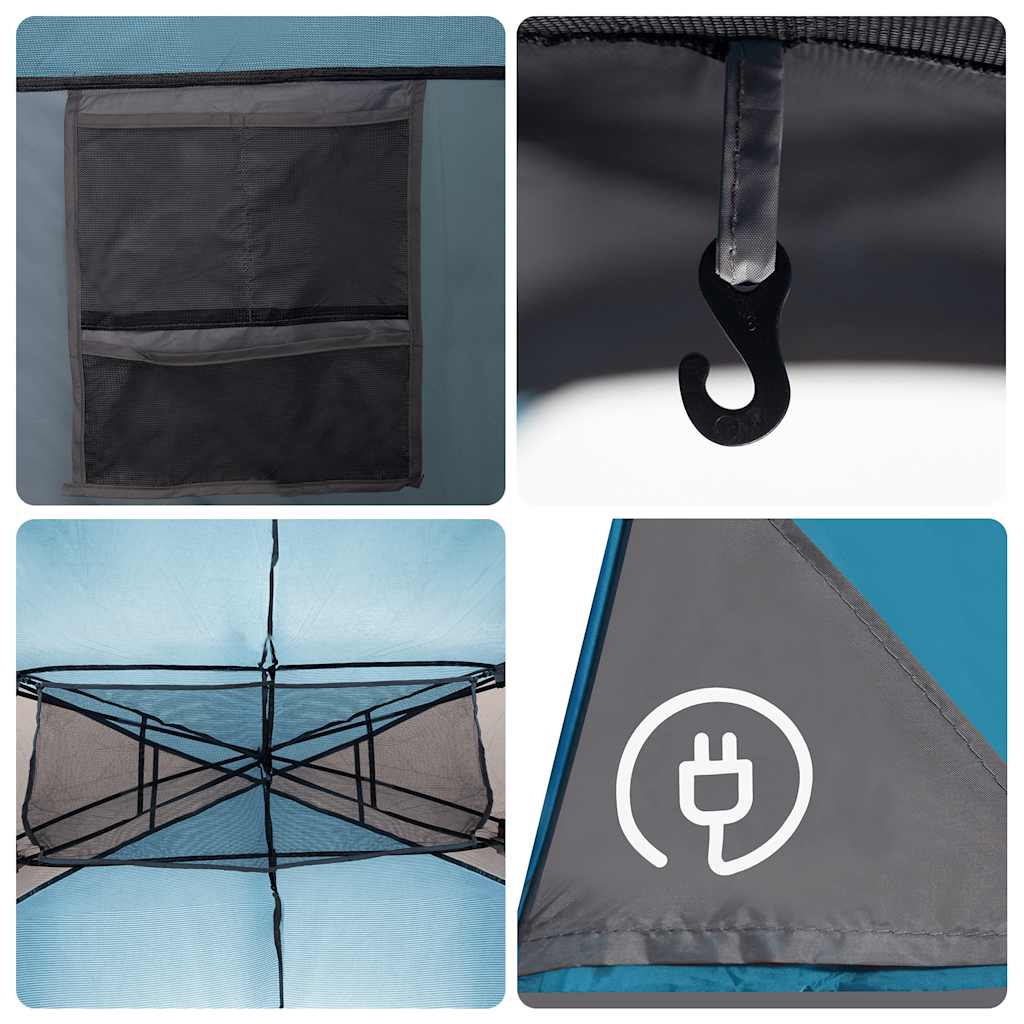 Detail van de binnenkant van de vidaXL tunneltent met opbergvak en haak.