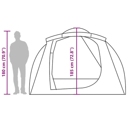 Detailweergave van de vidaXL tunneltent met afmetingen en een silhouet van een persoon.