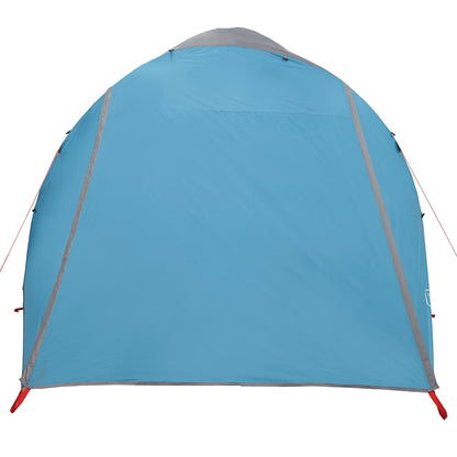 Achteraanzicht van de vidaXL tunneltent in blauw, met duidelijke waterdichte stof.
