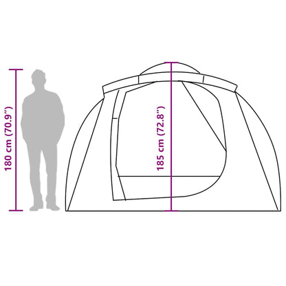 Zijaanzicht van de vidaXL tunneltent met afmetingen en ingangen weergegeven.