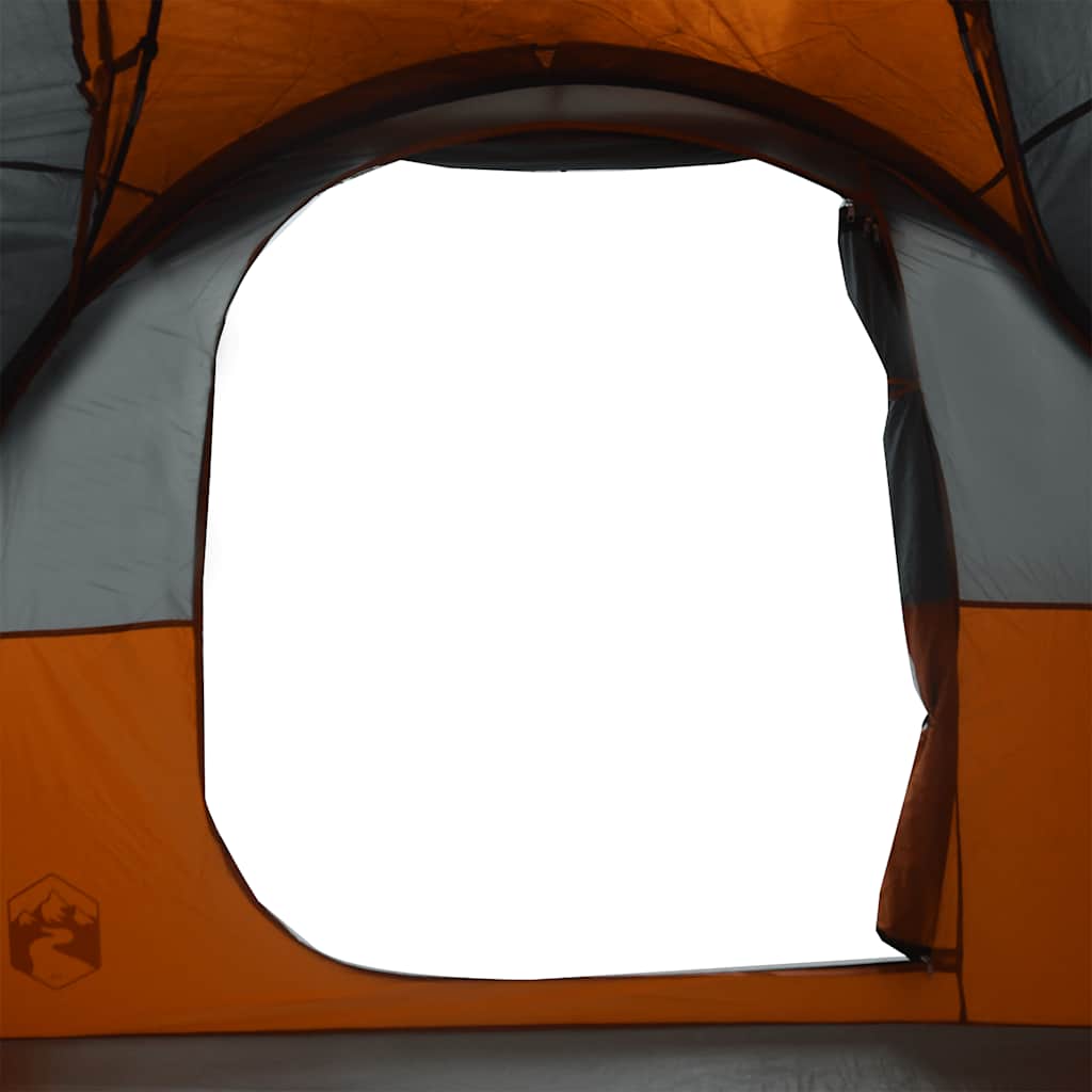 Detail van de E-poort van de vidaXL tunneltent in grijs en oranje.