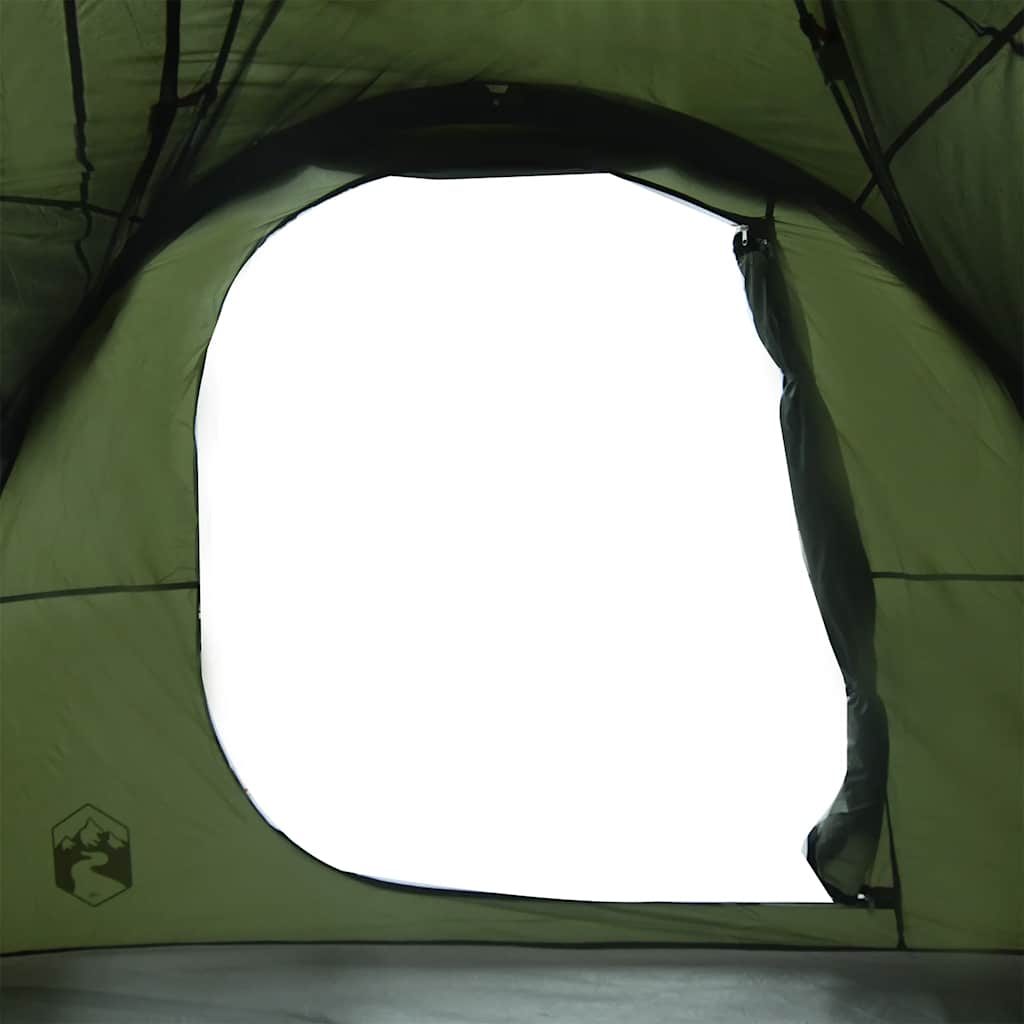Detail van de ingang van de vidaXL tunneltent met olijfgroene buitenkant.