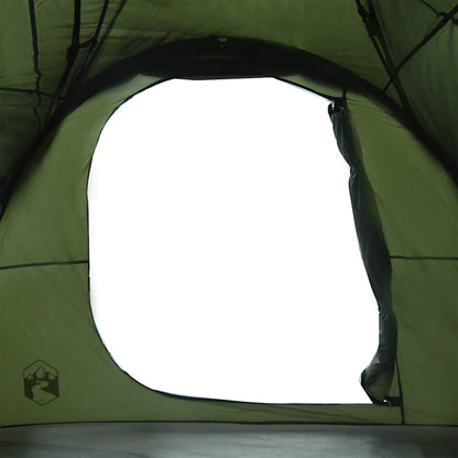 Detail van de ingang van de vidaXL tunneltent met olijfgroene buitenkant.