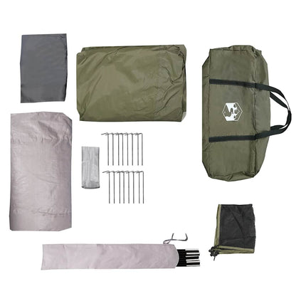 Detail van de accessoires van de vidaXL 6-persoons tunneltent, inclusief haringen en opbergtas.