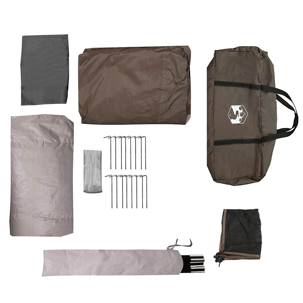 Detail van de vidaXL tunneltent met accessoires, waaronder stokken en haringen.