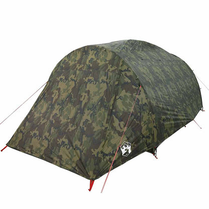 Detail van de vidaXL tunneltent in camouflage, zijaanzicht met gebogen dak.