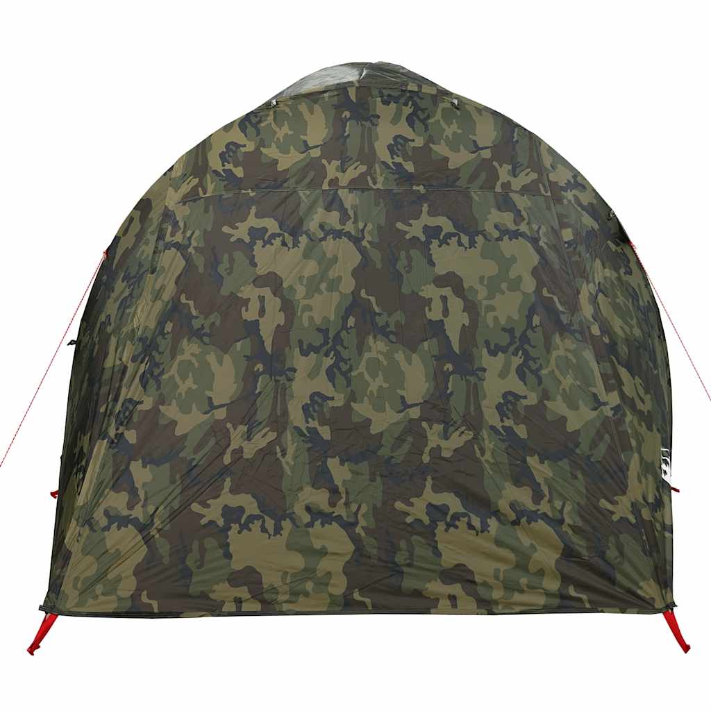 Achteraanzicht van de vidaXL 6-persoons tunneltent in camouflage, met waterdichte stof.