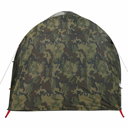 Achteraanzicht van de vidaXL 6-persoons tunneltent in camouflage, met waterdichte stof.